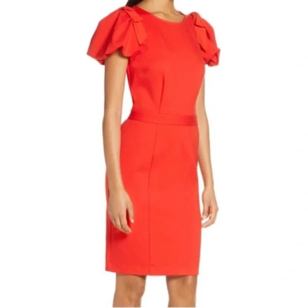 Rachel Parcell Coral-Red Puff-Sleeve Sheath Dress
